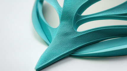 A close-up of a stylish, vibrant turquoise mask, designed in cut-out style with perfect color contrast on a clear white background. Clean, crisp details, bold creases, and smooth elastic bands that st