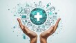 © lime - Dynamic Healthcare Presentation: Commingling of Symbolic Medical Icons Held within a Soft Yet Firm Embrace, ダイナミックな医療プレゼンテーション: 柔らかくも堅固な抱擁の中に持たれる象徴的な医療アイコンの融合.Generative AI