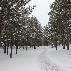 Wall Mural - Winter Wonderland Trail Through Snowy Pine Forest