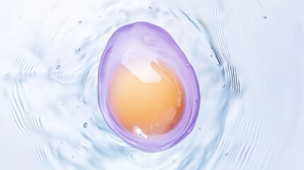 Poster - Egg yolk dropping into water creates vibrant ripples and bubbles, illustrating themes of food, cooking, and scientific exploration in a captivating display of color and motion