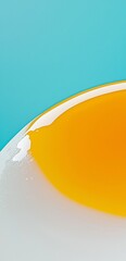 Poster - Close-up view reveals the rich textures and colors of an egg yolk and egg white, contrasting against a vibrant blue backdrop, creating a visually appealing composition