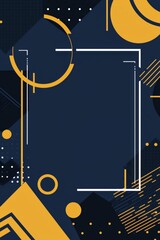 Poster - Modern abstract background featuring a white frame surrounded by dynamic geometric shapes in shades of yellow and dark blue, creating a vibrant and contemporary design