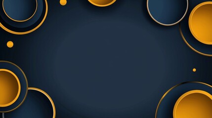 Poster - Modern abstract background featuring yellow and dark blue overlapping circles, creating a sense of depth and dimension with subtle dots adding a touch of elegance to the design