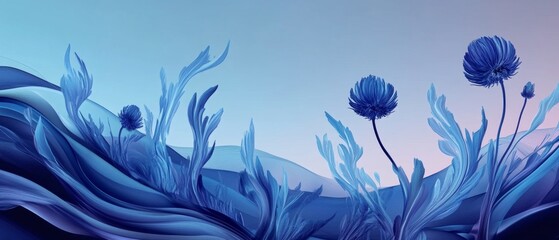 modern header design with thistle, midnight blue and sky blue colors. dynamic curved lines with fluid flowing waves and curves