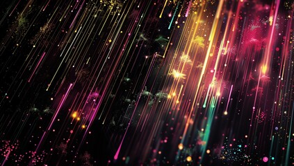 Wall Mural - Colorful light streaks with particles on black background. Dynamic movement concept