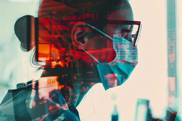 Poster - A double exposure image of a worker in laboratory generative AI