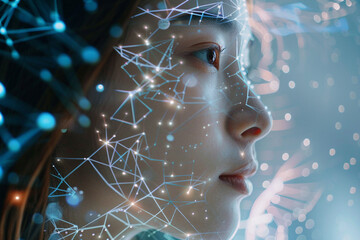 Poster - Generative AI Visual of Futuristic Cyber Light Projection on Face