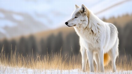 Wall Mural - majestic arctic wolf standing in snowy landscape