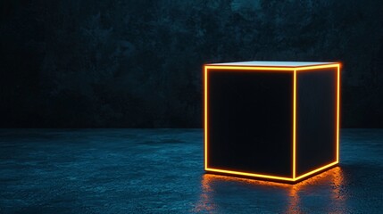 Poster - Financial safeguards and investment safety. Black cube with glowing orange edges in a dark environment.