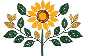 Poster - A clean and simple depiction of a sunflower, with its petals and stem reduced to bold, abstract shapes in bright yellow and green