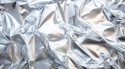 Poster - Crumpled Metallic Surface with Reflective Properties, Abstract Background of Shiny Wrinkled Foil Art, Silver Material with Play of Light and Shadows