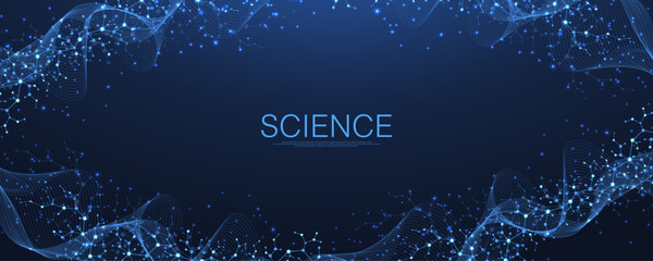 Aufkleber - Molecular abstract structure and genetic engineering DNA. Healthcare and medicine background concept. Scientific research background. Wave flow. Innovation pattern. Vector illustration.