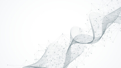 Aufkleber - Abstract Big Data visualization digital network connection concept background. Artificial intelligence and engineering technology. Global network, Lines plexus, minimal array. Vector illustration.