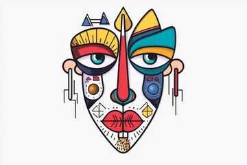 Aufkleber - A flat design of a face with geometric features, using bold colors and simple lines to convey expression