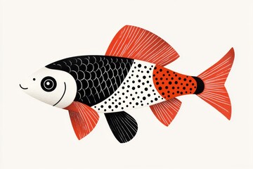 Aufkleber - A flat design of a koi fish with flowing fins, depicted in bold red and white patterns with a minimalist aesthetic