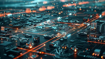 Poster - Complex network of interconnected circuits and nodes powering a futuristic city, symbolizing advanced technology, data flow, and the integration of urban infrastructure with digital systems
