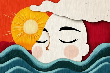 Poster - A minimalist line art illustration of a serene face, with clean curves and soft abstract shapes