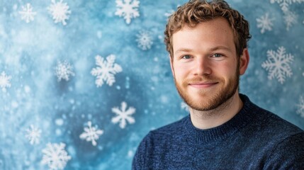 Poster - A delicate blue watercolor backdrop sprinkled with intricate snowflakes, capturing a serene winter aesthetic