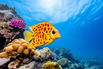 Poster - A saltwater angelfish swimming near vibrant coral, with intricate patterns and radiant colors catching the light