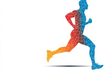 Poster - A simple graphic of a person jogging, represented as abstract shapes in vibrant colors with a focus on motion