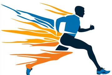 Poster - A simple graphic of a person jogging, represented as abstract shapes in vibrant colors with a focus on motion