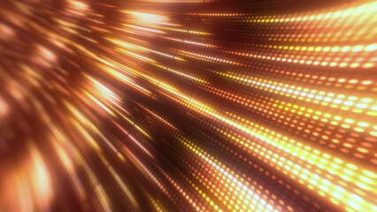 Poster - Warm-toned abstract light pattern with glowing orange and yellow dots, creating a lively and futuristic effect. Suitable for tech and digital projects background