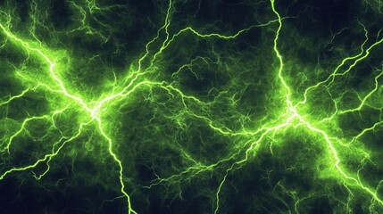 Poster - Vibrant green neon lightning effects from above, forming a chaotic and luminous abstract transition scene
