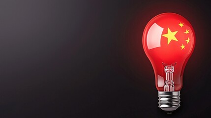 Poster - Red light bulb featuring the flag of China on a dark background, symbolizing innovation and culture. signifying progress and success.