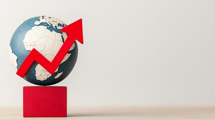 Poster - A globe with a rising arrow symbolizes global growth and progress. signifying progress and success.