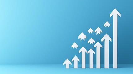 Poster - Growth chart with ascending arrows on a blue background symbolizing progress and success. signifying progress and success.