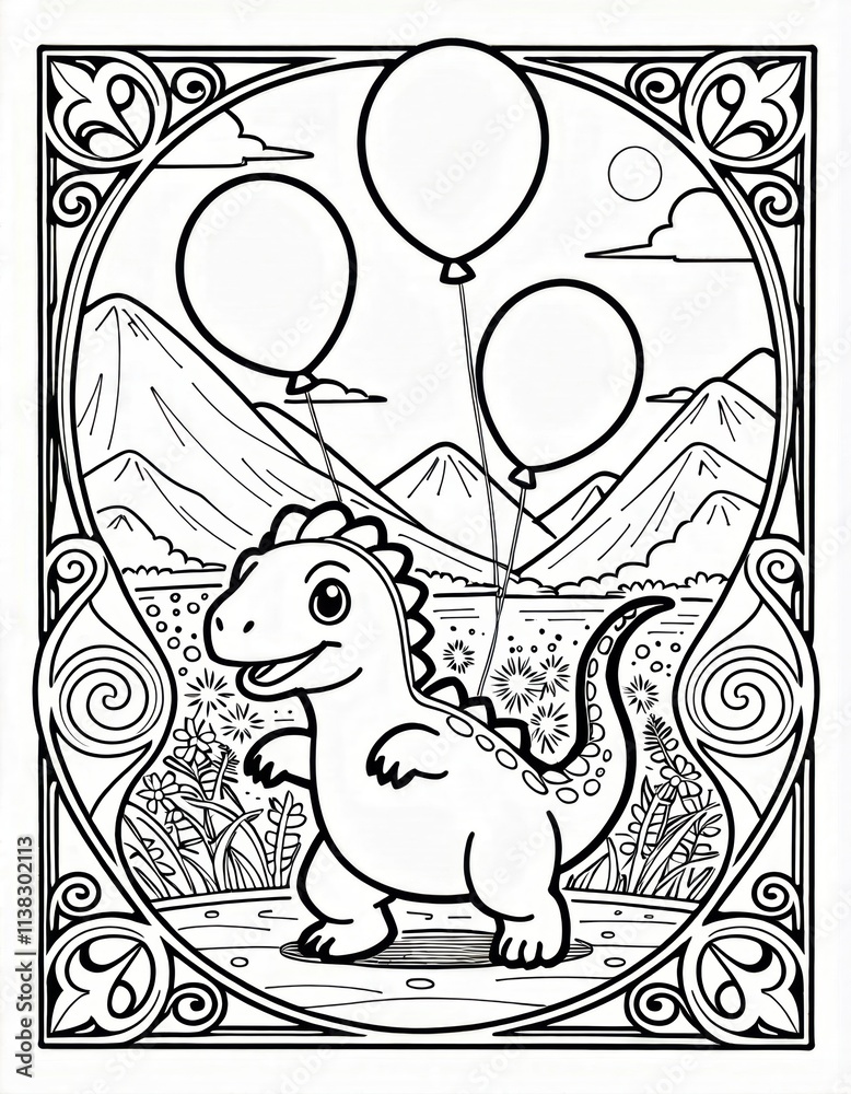 coloring book - a coloring page featuring a cute cartoon dinosaur ...