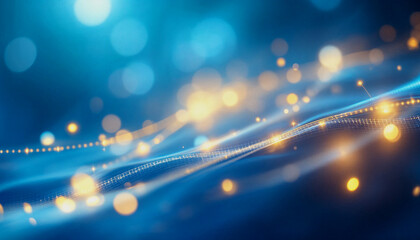 Fototapete - A dreamy background with blended yellow and blue lights, featuring elongated light trails that suggest motion, enhancing the abstract and celebratory theme