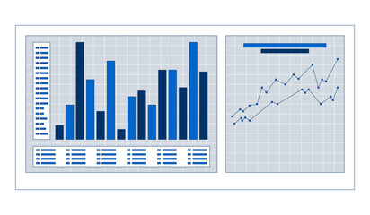 Poster - Bar chart and line graph on dashboard 2D cartoon object. Data analysis, comparison metrics on grid. Statistical reporting isolated element flat vector clipart on white background. Spot illustration