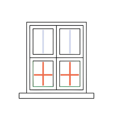 a line drawing of a window. It is a rectangular window with four panels,