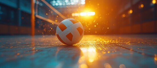 Poster - Volleyball on wet court, indoor sports arena, dramatic lighting.