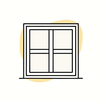 a line drawing of a window. It is a rectangular window with four panels,