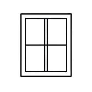 a line drawing of a window. It is a rectangular window with four panels,