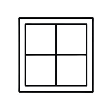 a line drawing of a window. It is a rectangular window with four panels,