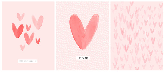 Wall Mural - happy valentine's day. i love you. lovely vector card with tiny watercolor hearts. layout made of pi