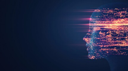 Poster - Vibrant Glowing AI Avatar in Holographic Colors with Dynamic Light Effects