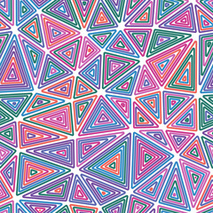 Poster - Triangles pattern geometric design. Multiple repeated inner triangles. Large shape size. Multicolored style. Seamless pattern. Vibrant vector tiles. Elegant vector illustration.