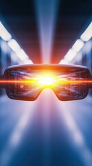Poster - Futuristic Glasses Projecting Holographic Light in a High-Tech Environment