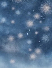 Wall Mural - snowflakes - abstract light blue background with fireworks - Generative AI