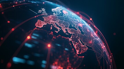 Wall Mural - global network connections illuminated europe