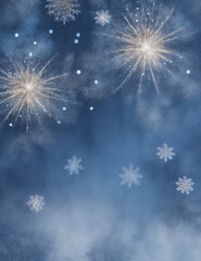 Wall Mural - christmas background with snowflakes - abstract light blue background with fireworks - Generative AI