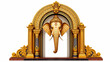 © shri radha - A 3D rendering of a golden ornate archway featuring a majestic Ganesha head, showcasing intricate carvings and rich details. The image is set against a white background.