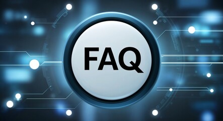 Fototapete - faq word lettering on a button in digital tech blur background