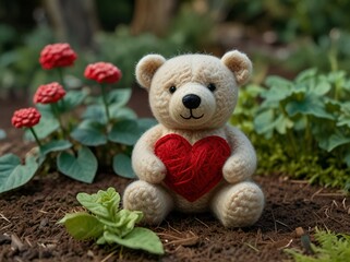 Wall Mural - teddy bear with flower