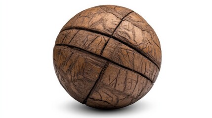 intricate wooden sphere puzzle: a close-up shot of a meticulously crafted wooden sphere puzzle, show