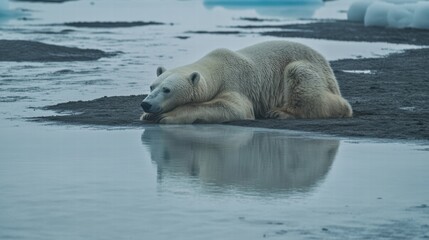 Wall Mural - Polar bear resting on melting ice in the arctic